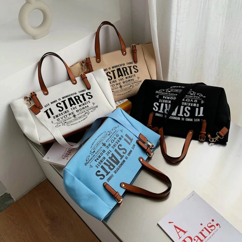 2021 New Casual Woman Tote Bag Fashion Female Canvas Portable Handbags Large capacity Shoulder Messenger Bags Shopping Bag