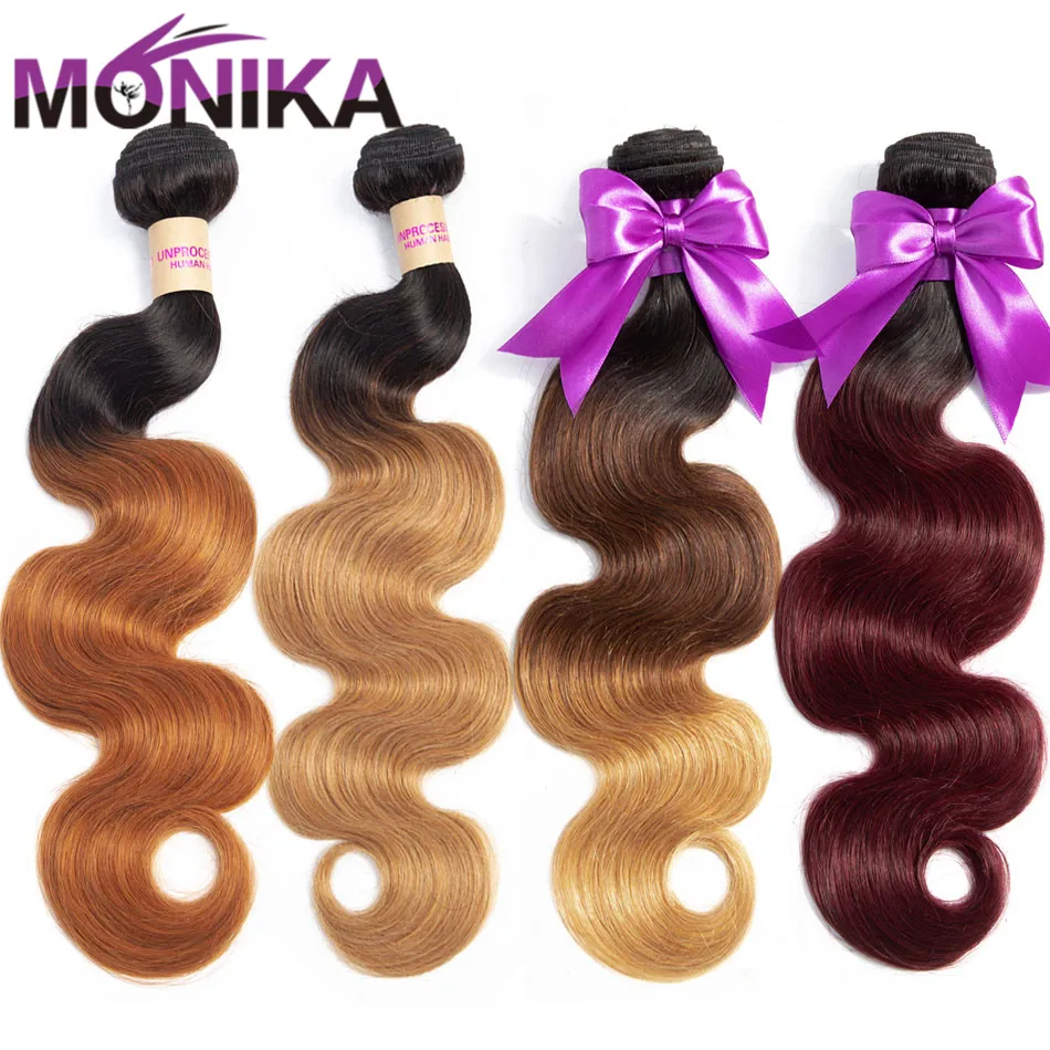 Monika волосы перуанские объемные волнистые человеческие волосы пряди Омбре волнистые медовые светлые пряди T1B/#4#27#30 цветные пряди волос не Реми