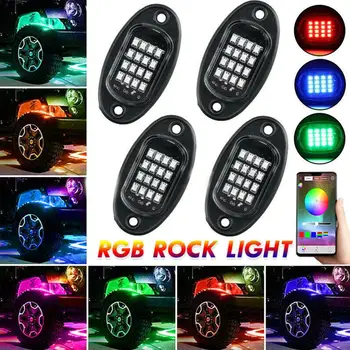 

4PCS LED RGB Off-road Rock Lights Bluetooth Music Control Fit for Jeep Car Truck SUV Atmosphere Car Lights