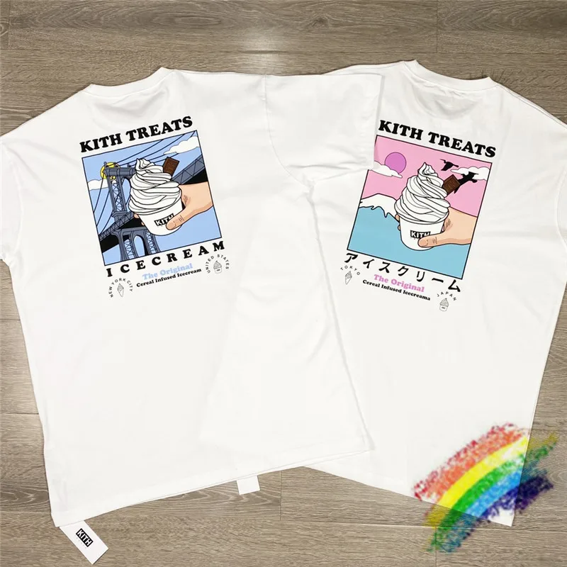 2021ss KITH TREATS LOCALE Tee T-shirt Men Women Vintage 1:1 High Quality  White icecream Tops