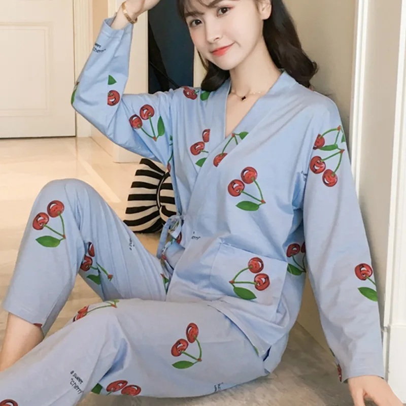 Кимоно с длинными рукавами и принтом, пижамные комплекты для женщин, осень, Пижамный костюм, домашняя пижама Mujer, домашняя одежда для дома