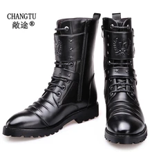 Зимняя обувь; Брендовые мужские ботинки; Плюшевые Теплые Кожаные Ботинки Martin на меху с нескользящей подошвой; мужские Ботильоны; Мужская обувь; ботинки в байкерском стиле