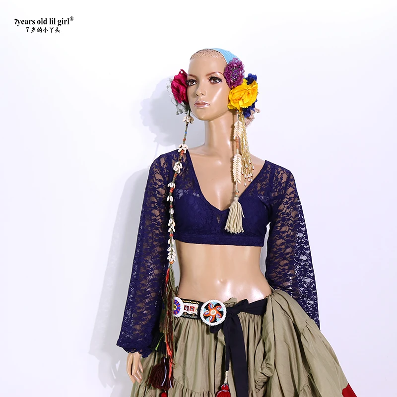 

Belly dance top Ats tribal belly dance top lace choli lantern Sleeve top Women's belly dance costume FQQ03