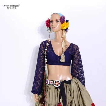 

Belly dance top Ats tribal belly dance top lace choli lantern Sleeve top Women's belly dance costume FQQ03