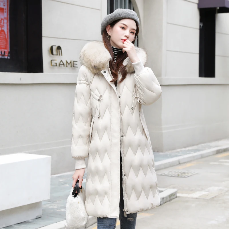 Зимняя женская длинная куртка большого размера 3XL 4XL Женская Плюс Размер парка с капюшоном с меховым воротником хлопковые пуховики осеннее пальто