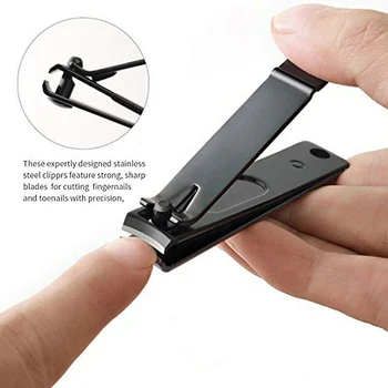 

1PC Black Stainless Steel Nail Clipper Blade Sharp Inclined Non-slip Rod Nail Clipper Portable Nail Care Tool