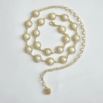 

Fashion 100 Women's Metal Belly Dance Waist Chain Women Pearl Water Drill Inlaid Decorative Belt