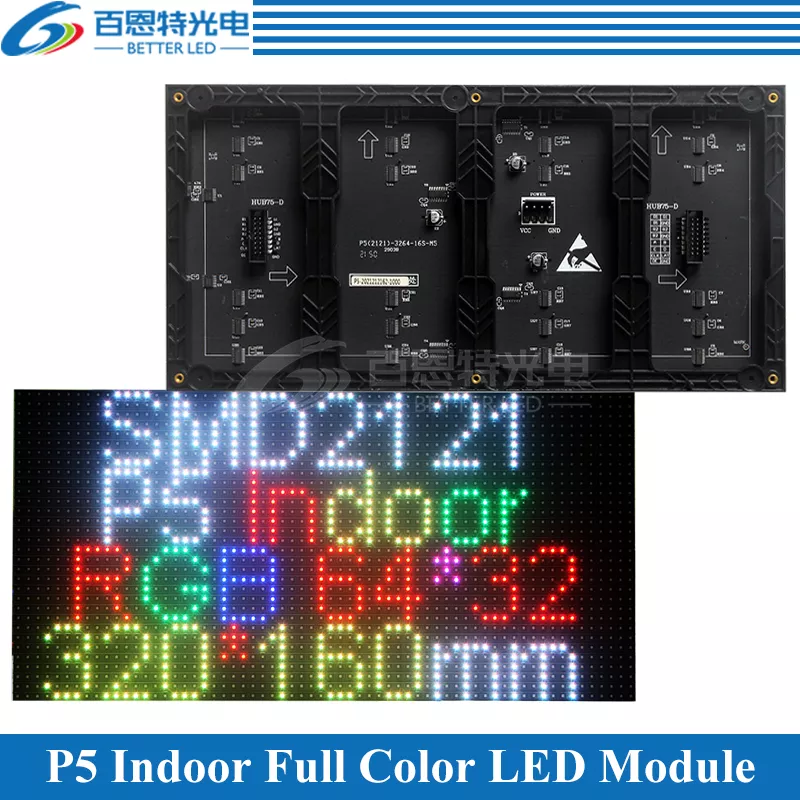 P5 LED screen panel module Indoor 320*160mm 64*32pixels 1/16 Scan SMD2121(SMD2020) Full color P5 LED display panel module
