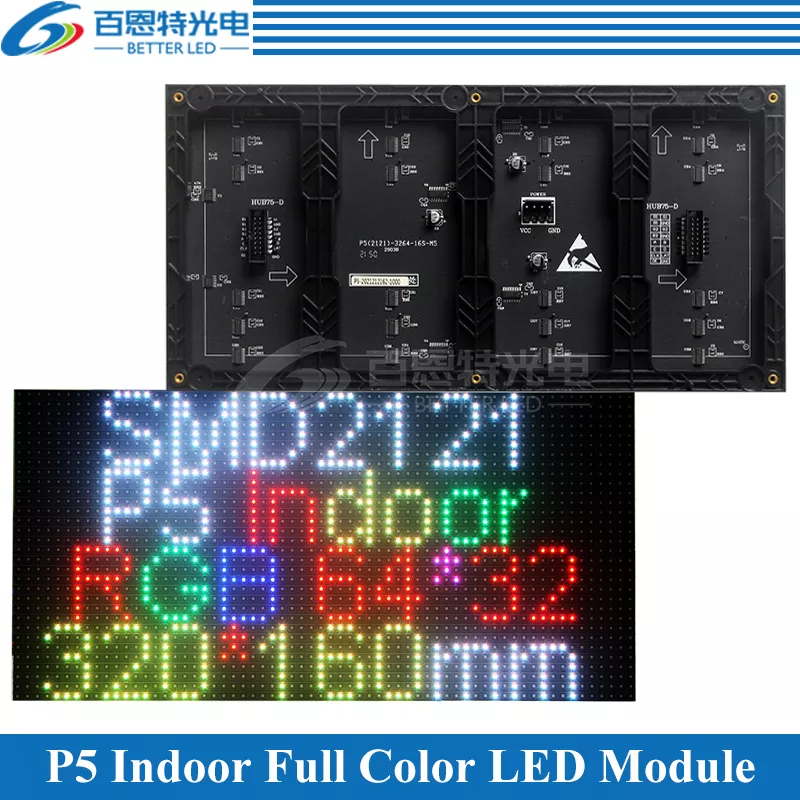 

P5 LED screen panel module Indoor 320*160mm 64*32pixels 1/16 Scan SMD2121(SMD2020) Full color P5 LED display panel module