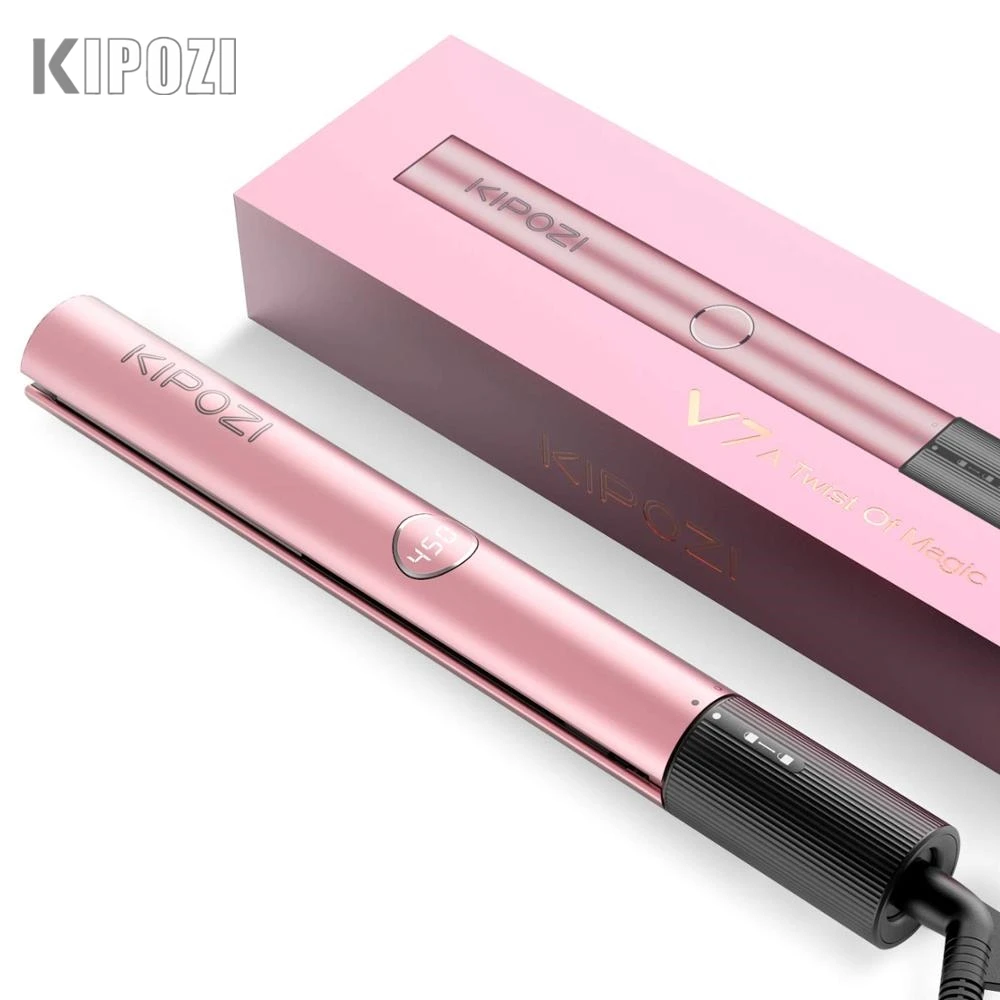 KIPOZI Fashion Beauty Hair Straightener 2 in 1 Curling Hair Titanium Flat Iron Quick Heat Styling Tool with LED Digital Display