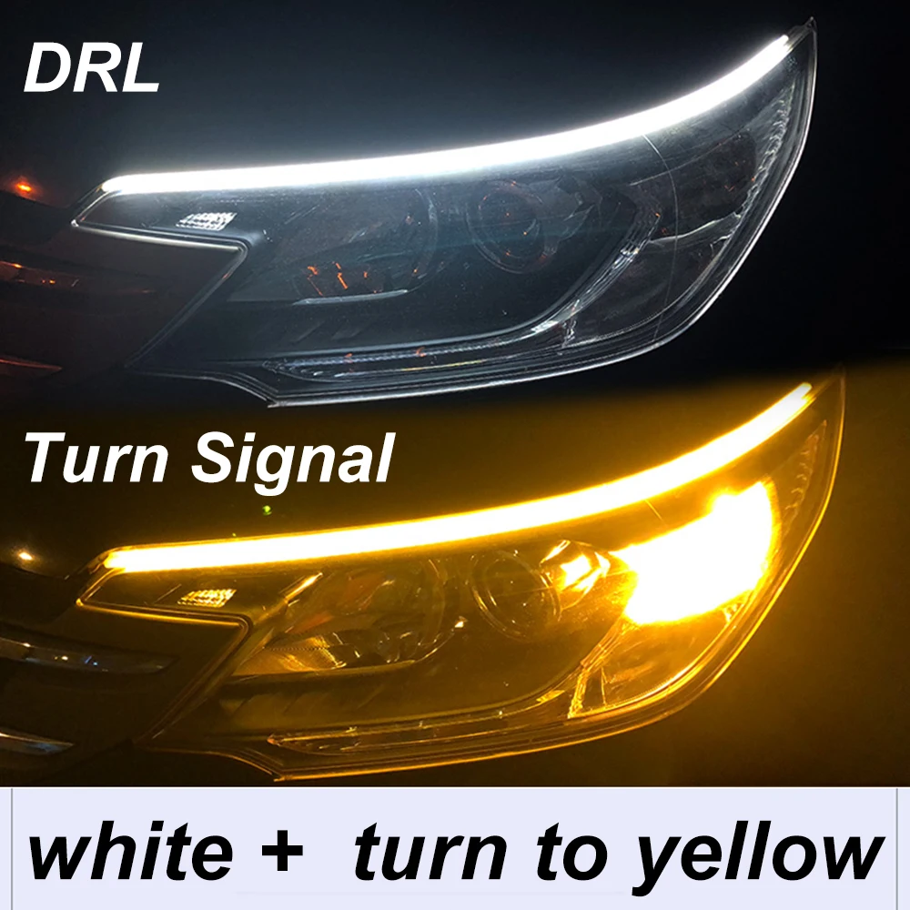 Paquete de 2 luces LED DRL para coche de 24 pulgadas, tira flexible  impermeable, faros delanteros, señal de giro blanca, luces de flujo de  freno