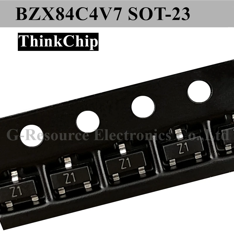 (100 шт.) BZX84C4V7 SOT-23 SMD стабилизированный диод напряжения 4 7 В (маркировка Z1) |