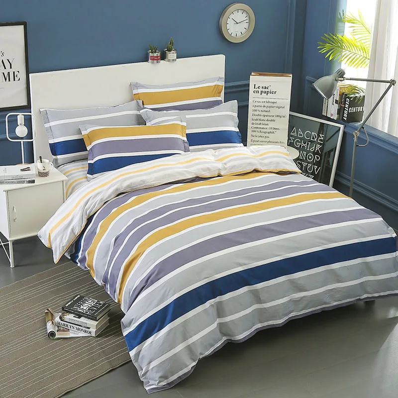 color2 Dreamort/ хлопковое популярное Полосатое короткое стильное покрывало королевского размера из 4 предметов, простыня+ пододеяльник+ наволочка - Цвет: color2