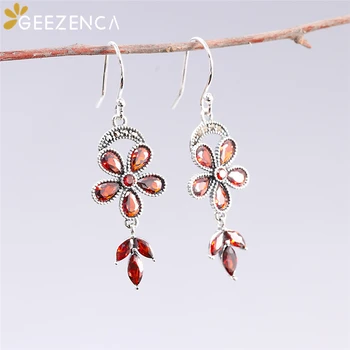 

925 Sterling Silver Thai Garnet Marcasite Stone Drop Earring Plum Blossom Vintage Trendy Fine Jewelry Women's Earring Gift Party
