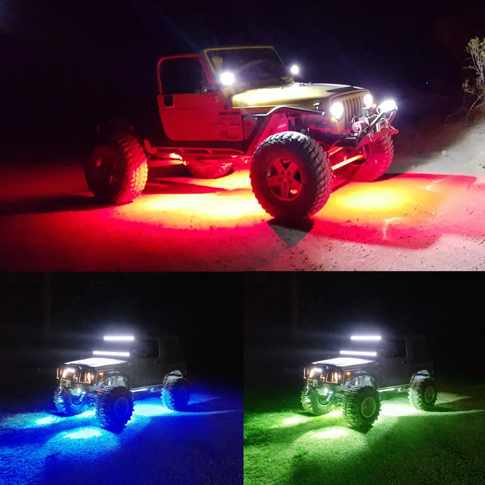 4 шт. 12 В RGB светодиодные горные фонари беспроводной контроль светодиодный Музыка Мигает IP67 водонепроницаемый Для Джип-внедорожник Грузовик