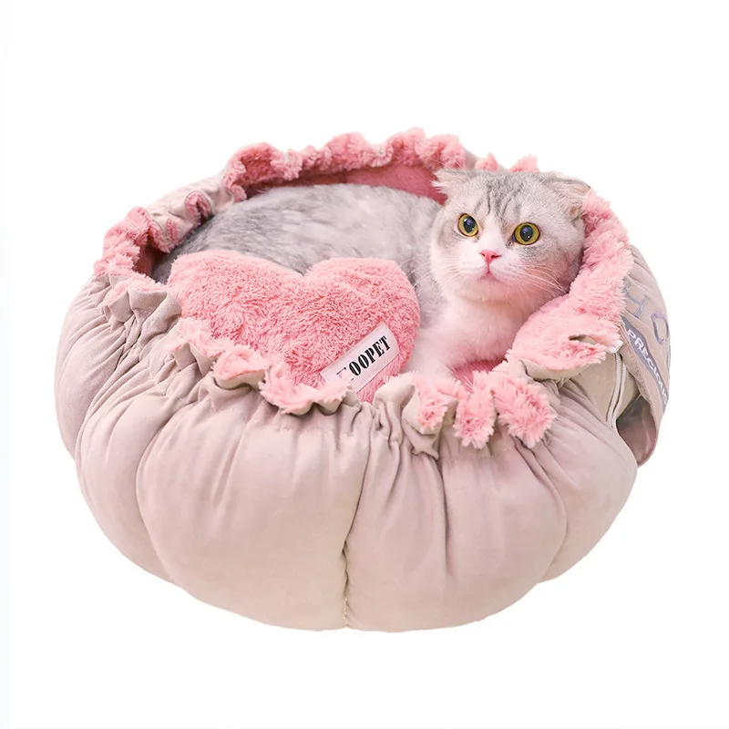 Плюшевая кошка кровать мягкая длинная плюшевая Милая будка для питомца круглая пушистая гнездо Регулируемая кошка собака кровать коврик дом диван для маленьких собак - Цвет: pink