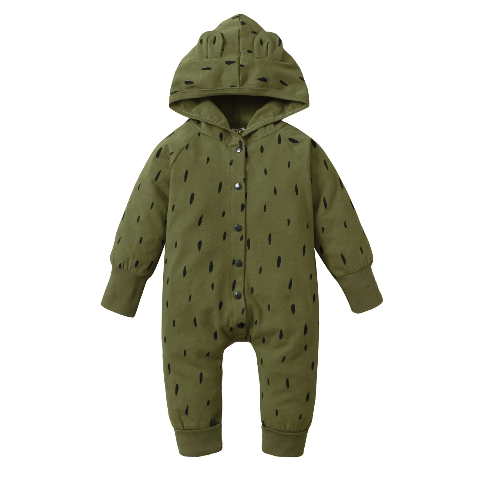 Baby Girls Boys Single-breasted Jumpsuit Spring Autumn Dot Printing Long Sleeve Cartoon Ears Decoration Hooded Romper |