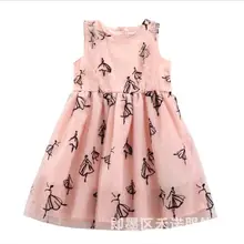 Летнее платье с рисунком балерины для девочек, из тюлевой ткани с изображением Платье принцессы с рюшами платье с фатиновой юбкой; Повседневное платье;