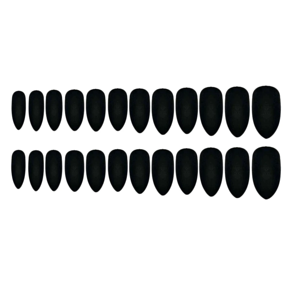 24Pcs Black False Nail Tips Fake Nail Tips Stiletto Nails Matte with Glossy Finish for DIY Nails Art at Home Salon