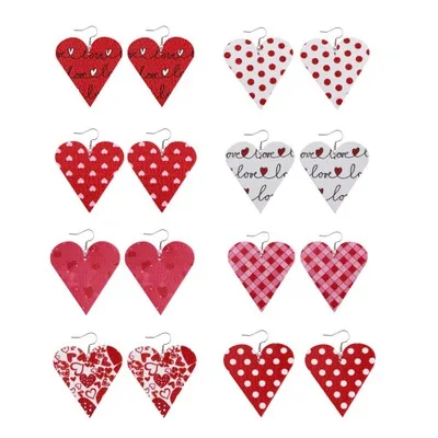 8 пар кожаных женских сережек в форме сердца, набор Brinco, углы любви, свисающие серьги в виде красных капель, подарок на День святого Валентина для влюбленных - Окраска металла: heart