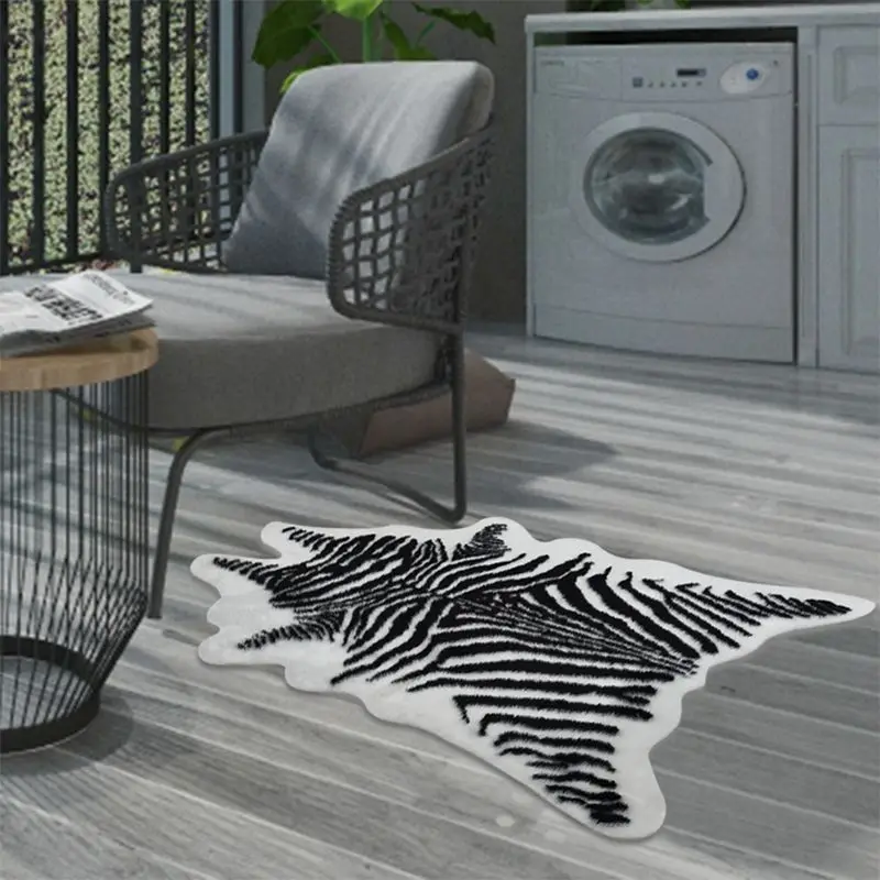 Ковер с принтом зебры, 110x95 см, искусственный коровья шерсть, искусственный мех, кожа, ванная комната, Противоскользящий коврик, животный принт, ковер для дома