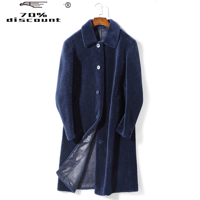 

AYUNUSE Men's Real Fur Coat Winter Sheep Shearing 200% Wool Jacket Long Overcoat Korean Erkek Mont 2020 K9SYJI035 KJ3509