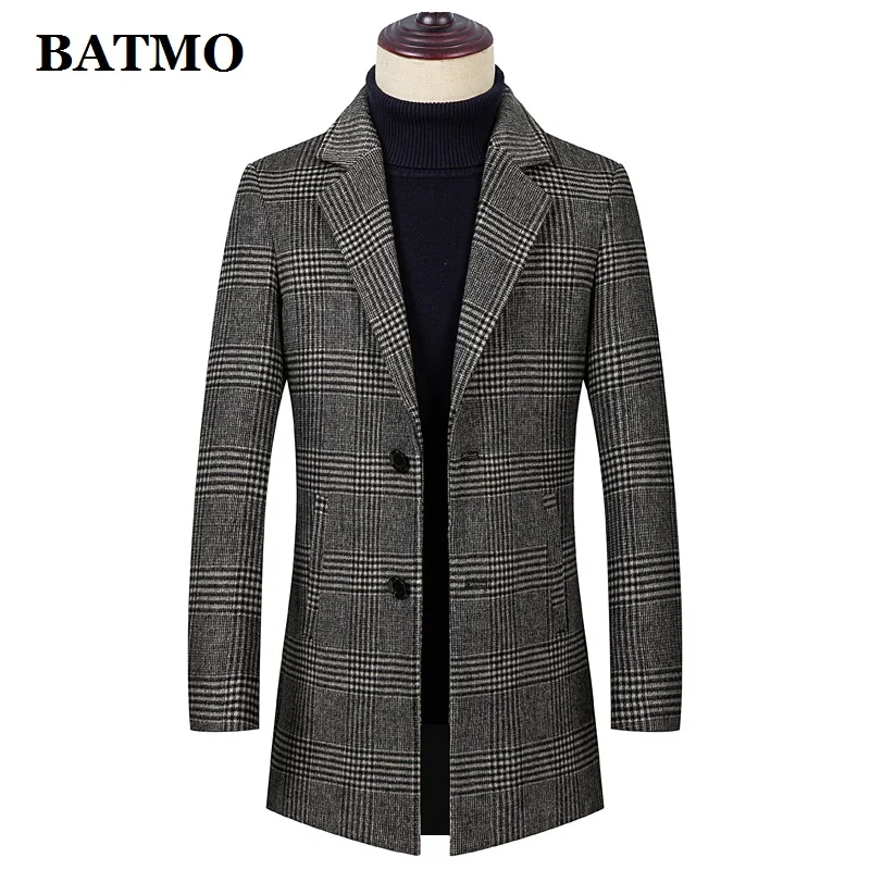 Серый BATMO Новое поступление осень и зима высокое качество шерсть плед Тренч для мужчин, шерстяные куртки, 1915 - Цвет: Серый