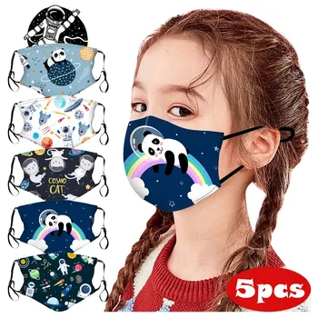

5PCS Reusable Mask Children Cartoon Space Funny Prints Outdoor Face Cover Mask Windproof Mouth Caps Ear Hook Outdoor Mouth Mask