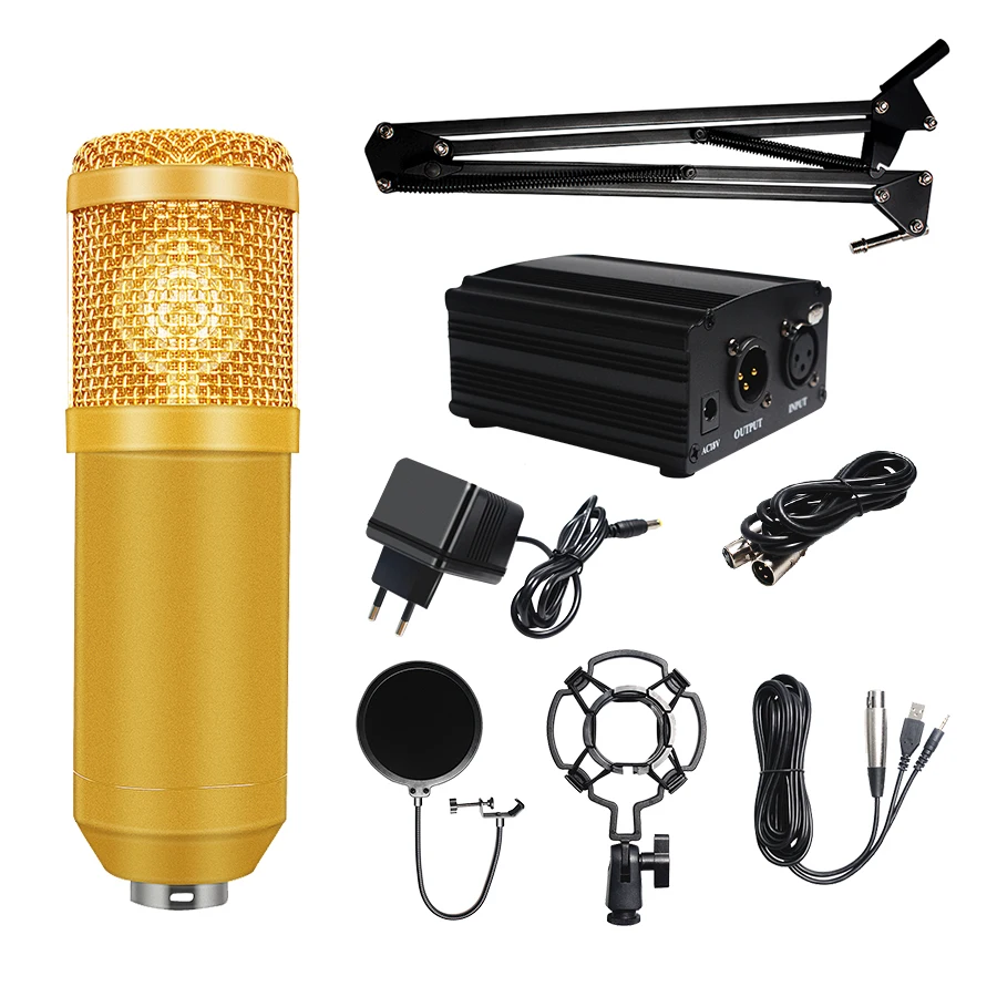 Bm800 Studio Microphone Condenser Microphone with Pop Filter&Phantom Power Vocal Record KTV Karaoke BM 800 Microfono Youtuber