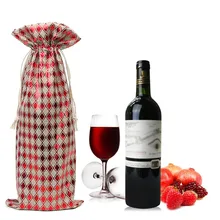 Комплект из 3 предметов, Льняная сумка на шнурке для горячего тиснения, рождественский подарок, украшение для свадебной вечеринки, сумка для бутылки вина