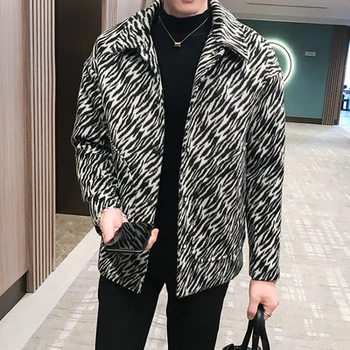 

Men Coat Warm Trench Woolen Coat Casual Reefer Jacket Zebra Peacoat Outwear Slim Fit Overcoat Jacket Leopard Abrigos Winter 2020