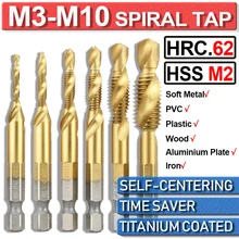 Jeu de mèches de robinet Sprial de perceuse combinée, HSS revêtu de titane, coupe fil à tige hexagonale de 1/4 '', outils de travail du bois en métal D30 6 pièces