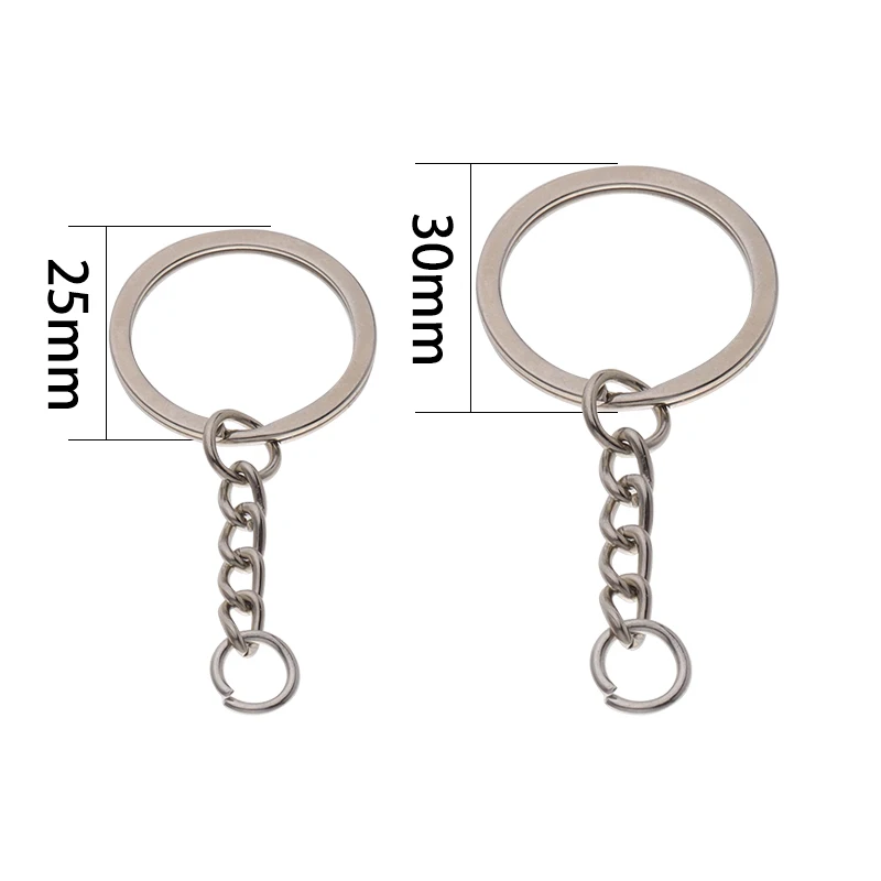 10pcs/lot Polished Silver Color 30mm Keyring Keychain Split Ring With Short  Chain Key Rings Women