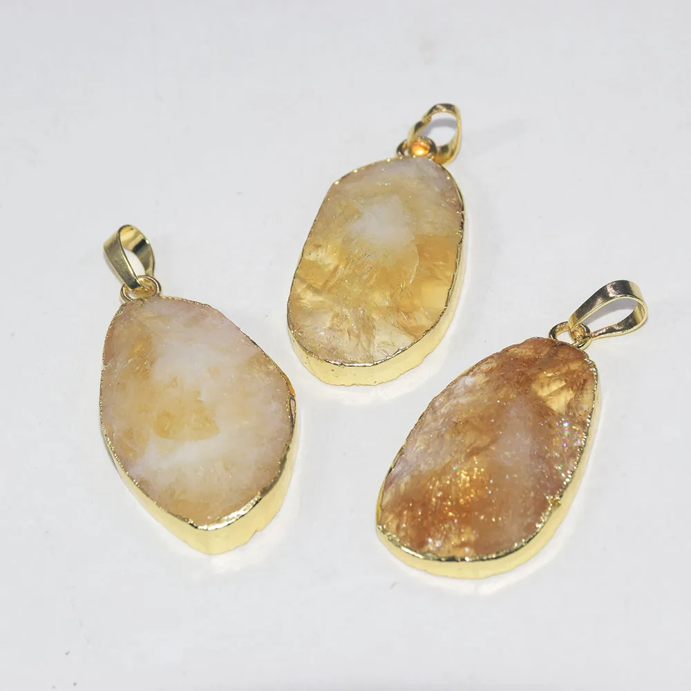 

Fashion Jewelry Natural Citrines Geode druzy Stone Irregular pendant 2020 Female Yellow Crystal Quart Gold point pendant Women