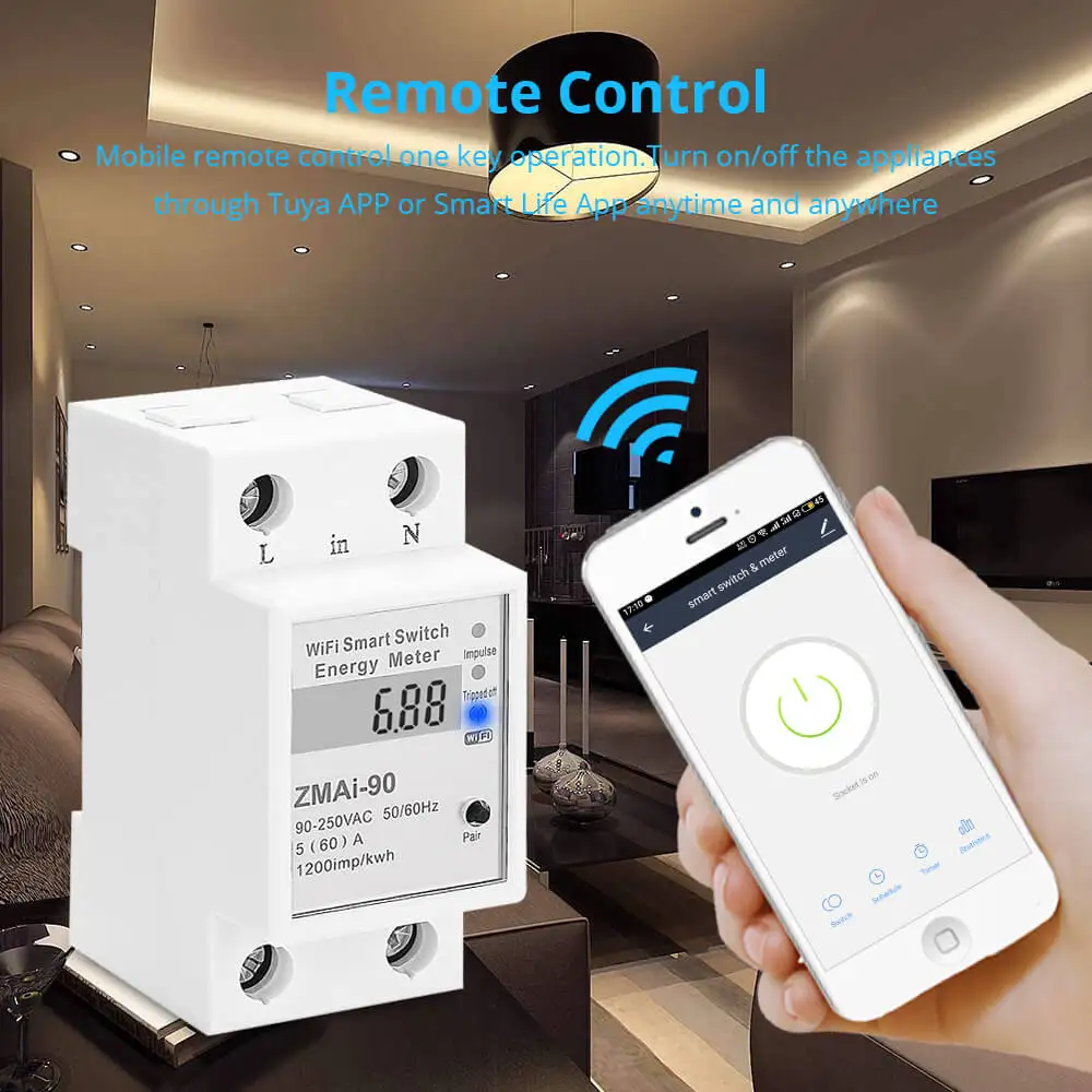 Zemismart WiFi цифровой Электрический измеритель энергии Tuya Smart Life приложение