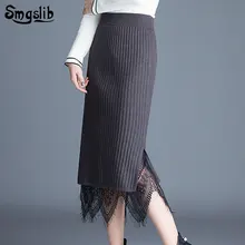 Модная весенняя Осенняя Милая юбка, повседневная однотонная трикотажная юбка, эластичная хлопковая кружевная длинная юбка в стиле ампир, женские свободные юбки
