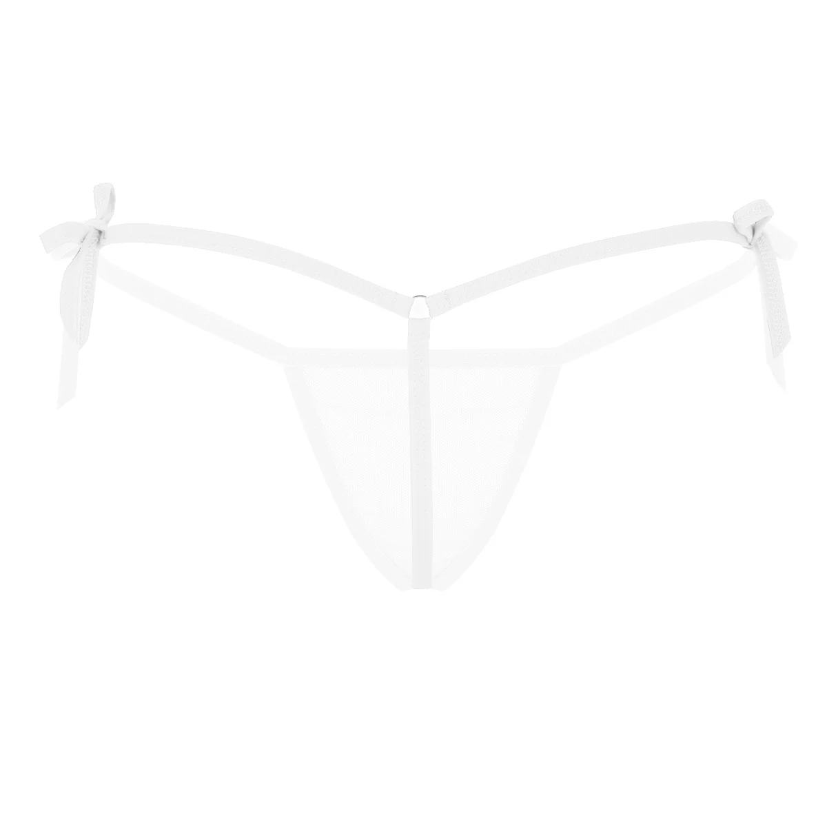 Women's Swimsuit Mesh Lingerie Underwear See Through Sheer Low Rise Tie-Side T-Back Mini G-String Thong Bikini Briefs Underwear