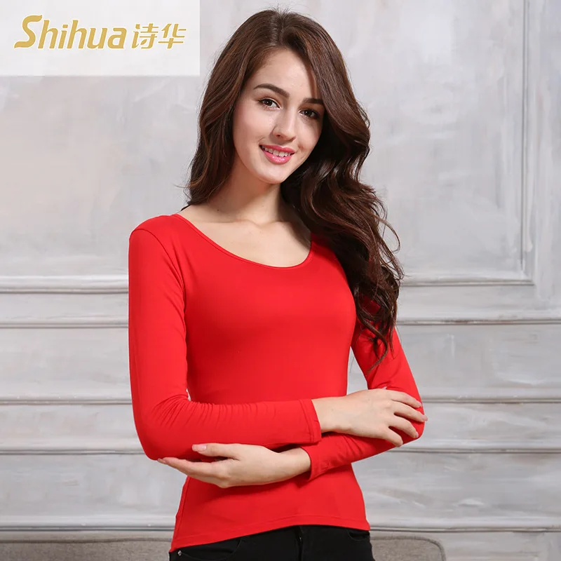 Thin section Slim autumn and winter coat long sleeve warm breathable bottoming shirt solid color pullover stretch underwear