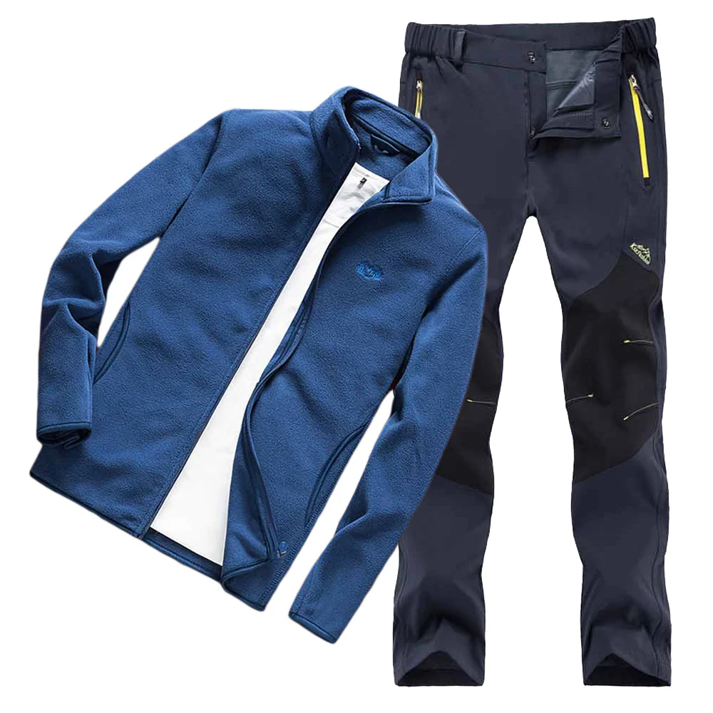 Мужские зимние водонепроницаемые походные брюки, походная куртка, набор 4XL, костюм для рыбалки, лыжного спорта, теплые флисовые походные куртки для мужчин