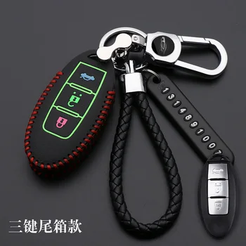 

3 Buttons Luminous leather Car Key Case For Nissan TEANA Qashqai Juke Key Bag Cover Protector Fob Car-styling Auto Accessories