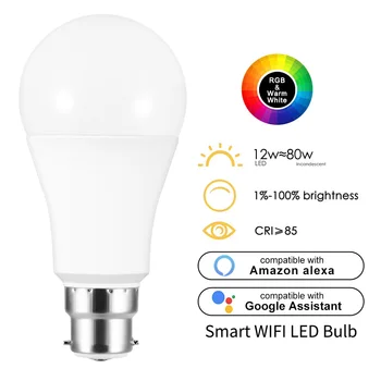 

12W E27/B22 Wifi Smart LED Bulb Intellegent Warn Lighting Dimmable LED Lamp App Control Work With Alexa Google Assistant