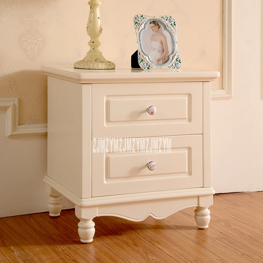 Принцесса прикроватный столик шкафчик современная Европейская спальня сплошная деревянная прикроватная тумба принцесса слоновая кость белая мебель 52*39*57,5 см - Цвет: ivory white