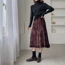 Qiu dong, новинка сезона, ins, супер вельветовые юбки для женщин, пышные юбки, чистый цвет