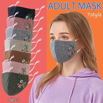 

5pc Adult Washable Print Face Mask Adjustable Breathable Windproof Protective Mask Good Quality Fabric Facial Mask Maseczka