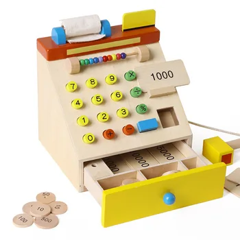 

Wooden simulation supermarket cash register children's wooden cash register parent-child communication toys puzzle play house to