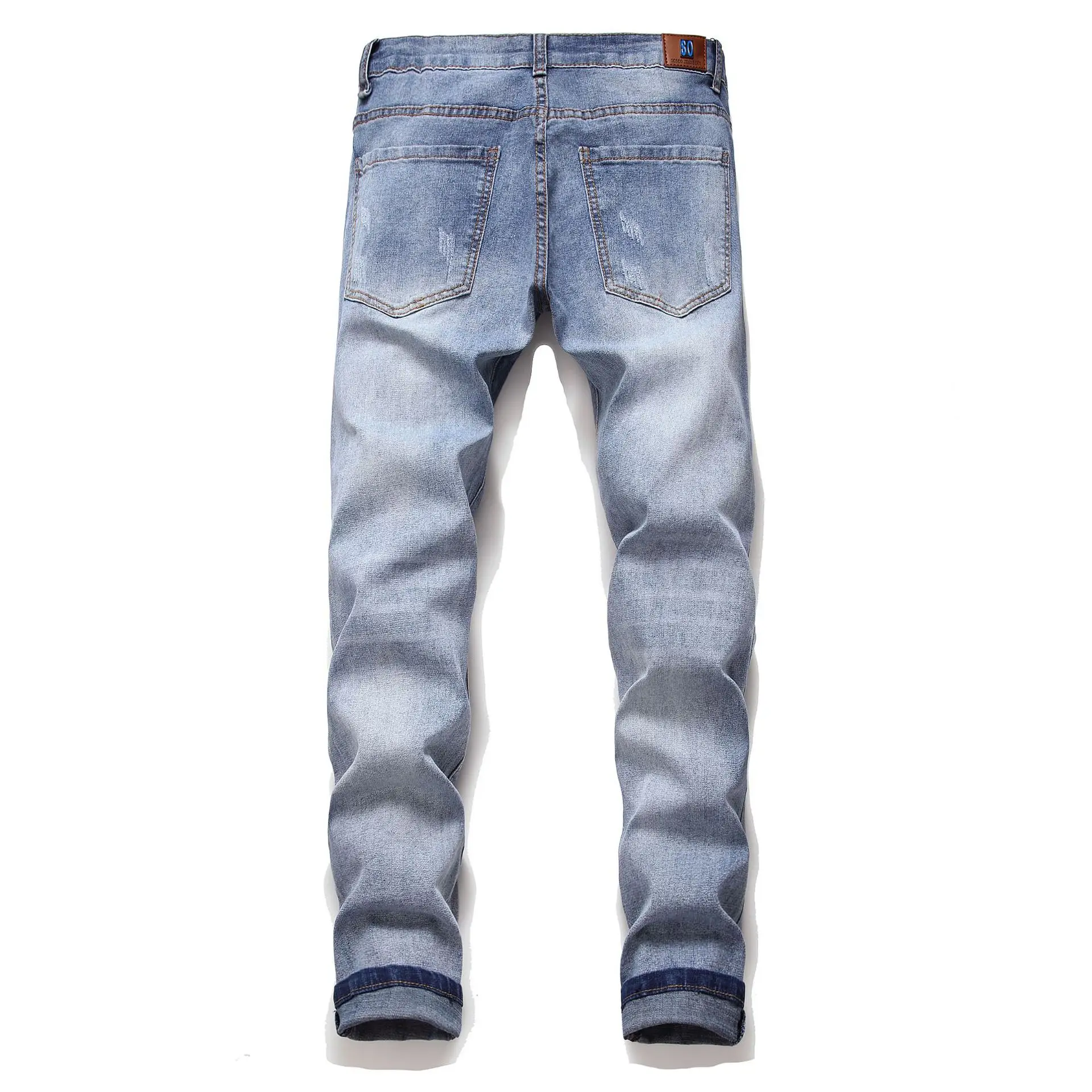 Джинсы Homme Nouveau Pantalon Jean Homme с вышивкой, облегающие, синие, с дырками, нашивки, облегающие, обтягивающие, мужские джинсовые брюки