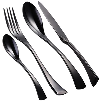 

24Pcs Stainless Steel Steak Knives Fork Spoon Black Cutlery Christmas Dinnerware Wedding Tableware Restaurant Dinner Set Kitchen