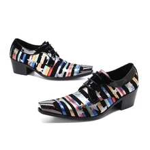 

British Style Rock Man Leather Shoes Pointed Toe Printing Lace Up Dress