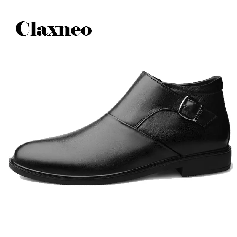 CLAXNEO; Мужская официальная обувь; модельные туфли из натуральной кожи; мужские ботильоны на молнии; офисные Ботинки в деловом стиле; Мужская прогулочная обувь - Цвет: Black-1