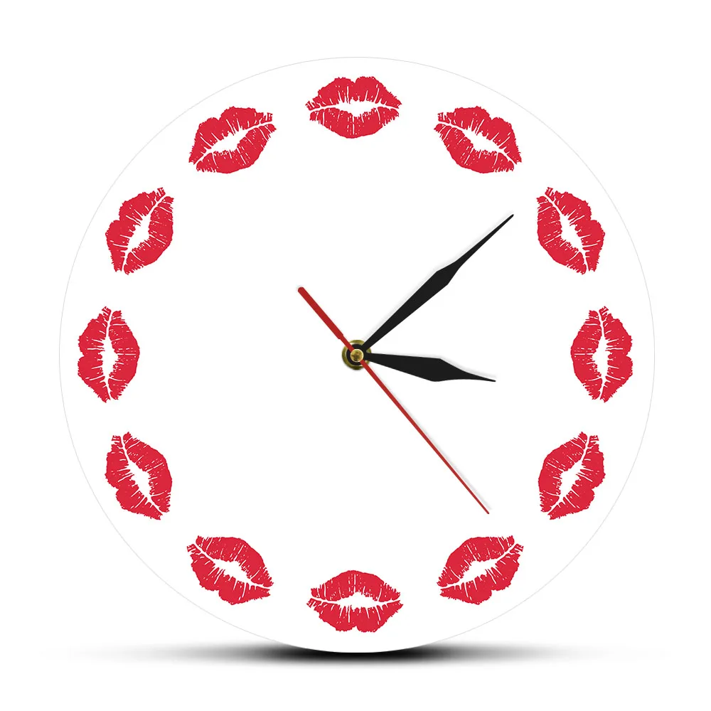 Red Lips Wall Clock Girls Room Exclusive Timekeeper Silent Wall Watch Sweet Kiss Fine Art
